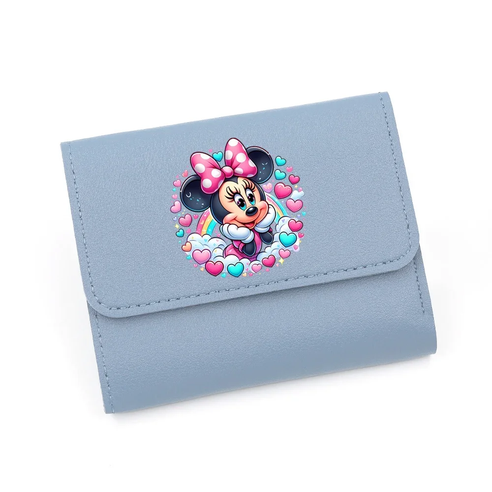 Disney-Mickey e Minnie Mouse Carteira para mulheres, curto porta-moedas, bonito porta-cartão, carteira pequena para senhoras, Hasp feminino, mini bolsa de dinheiro