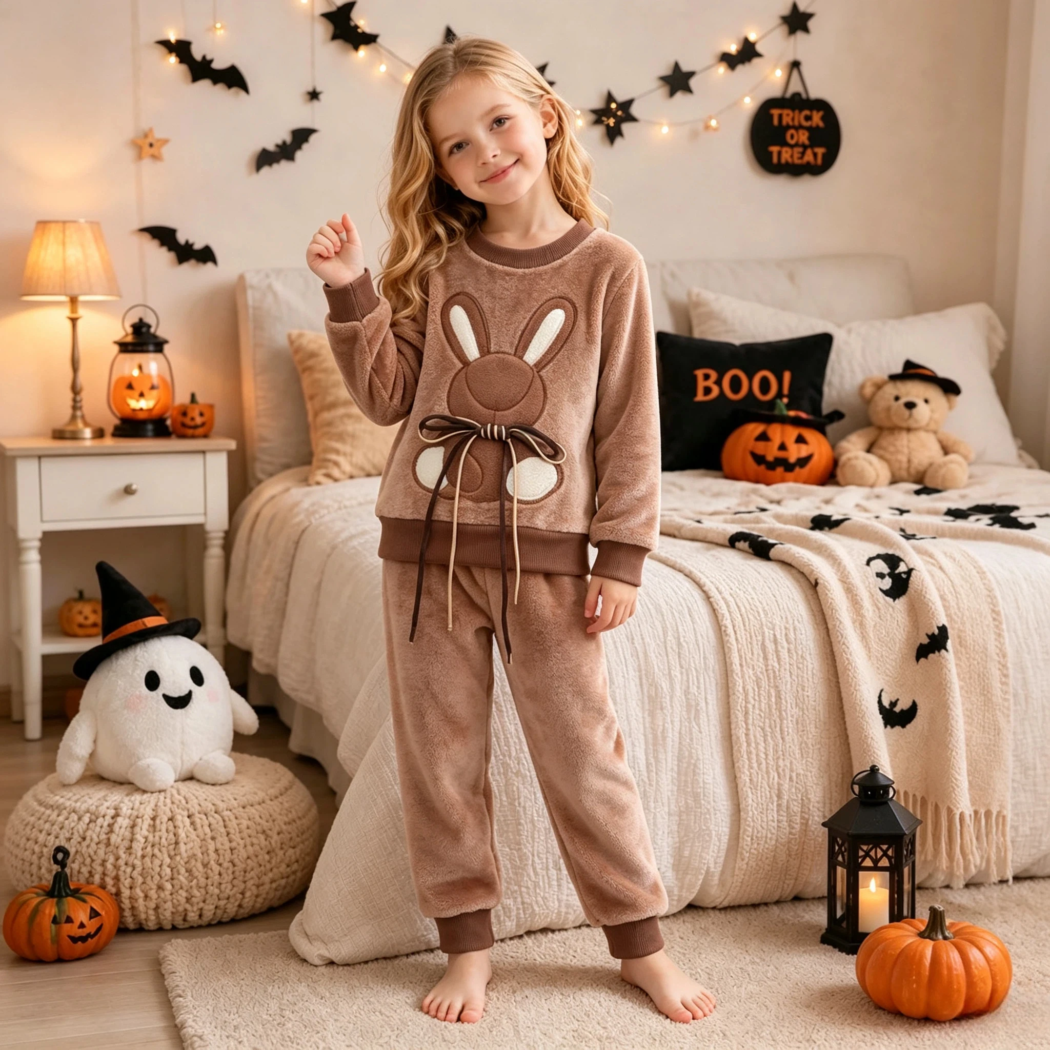 New Autumn Winter Loungewear Sets Children Long Sleeve Rabbit Top With Pants Kids Boys Girls Daily Pajamas Casual Home Wear Suit