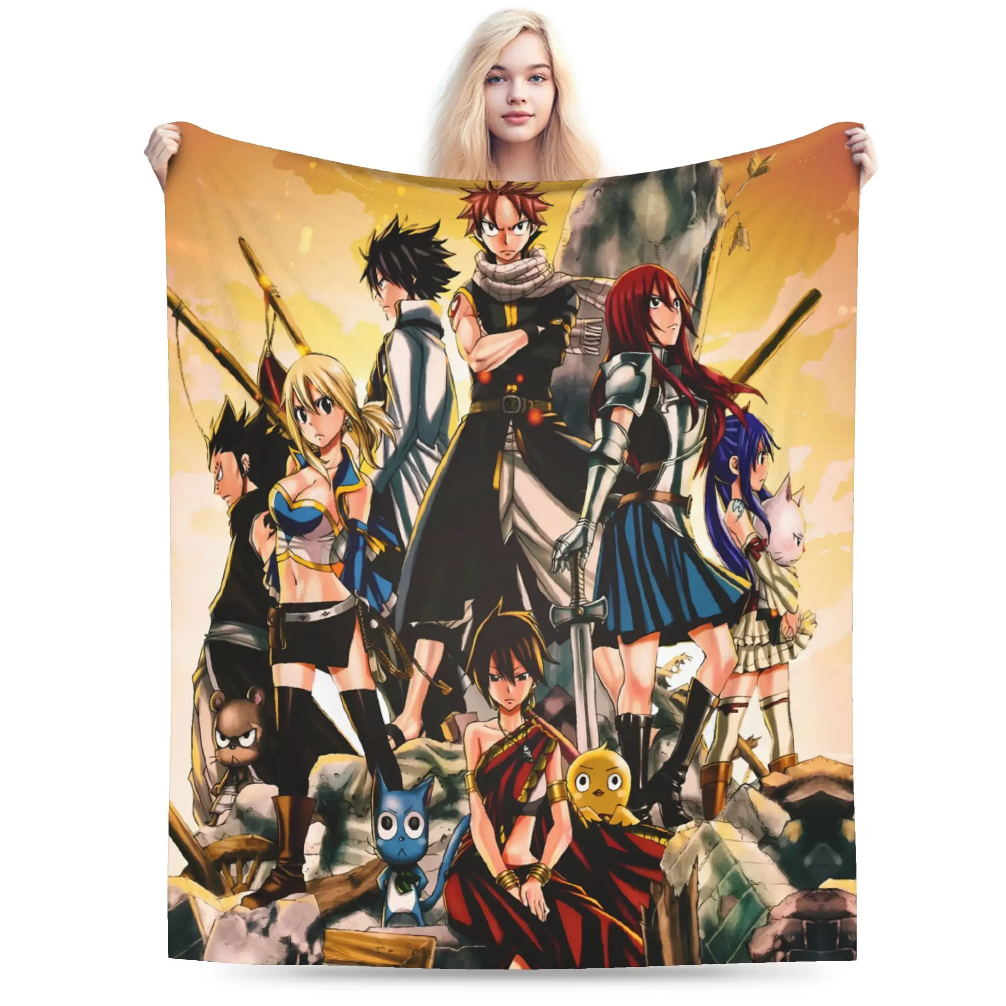 Soft Warm Blanket Airplane Travel Bright Fairy Tail Lucy Natsu Duo Throw Blanket  Flannel Bedspread For Outdoor Sofa Bed Cover