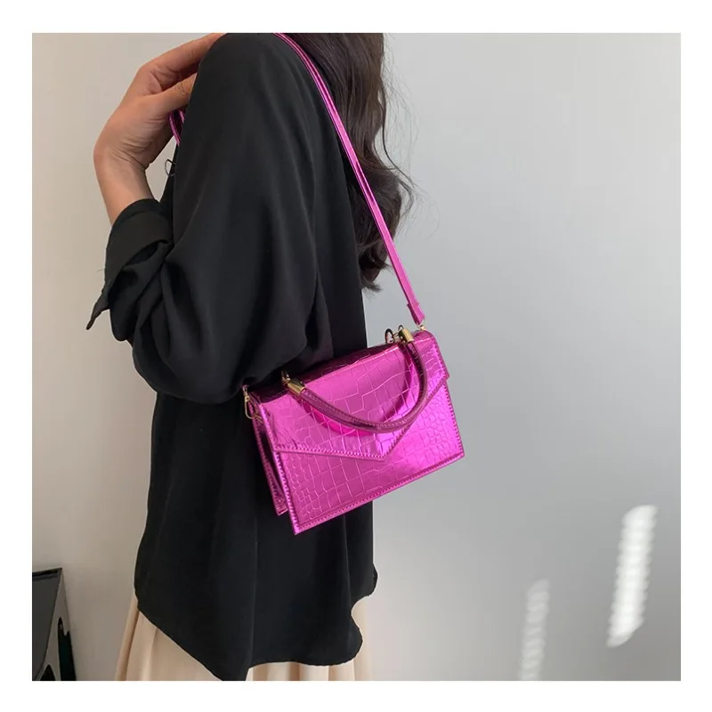 

Small Bright Fashion Crossbody Bag Handbag Autumn New Western Style Female Shoulder Bag Simple Texture Small Square Shoulder Bag