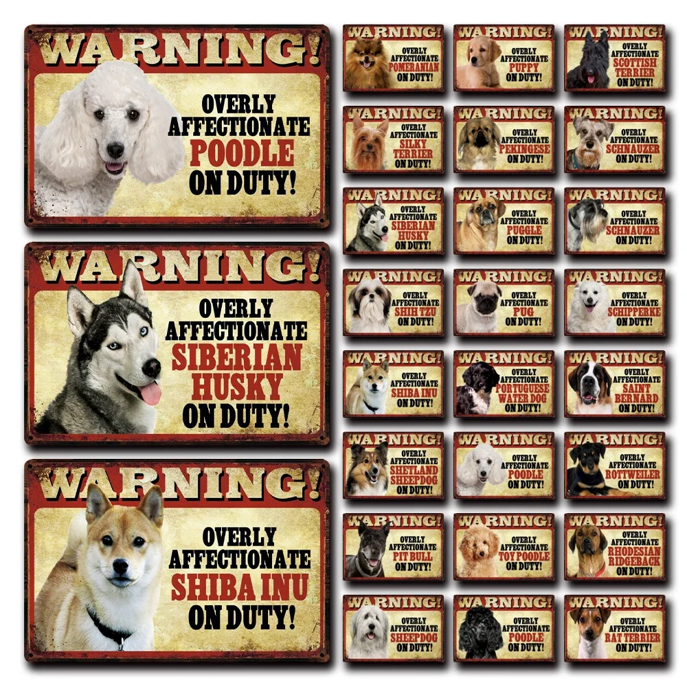 

Vintage Metal Tin Sign, Pets Dog Warning Husky Poodle Puppy Pug Metal Sign Tin Poster Home Decor Bar Wall Art Painting Posters