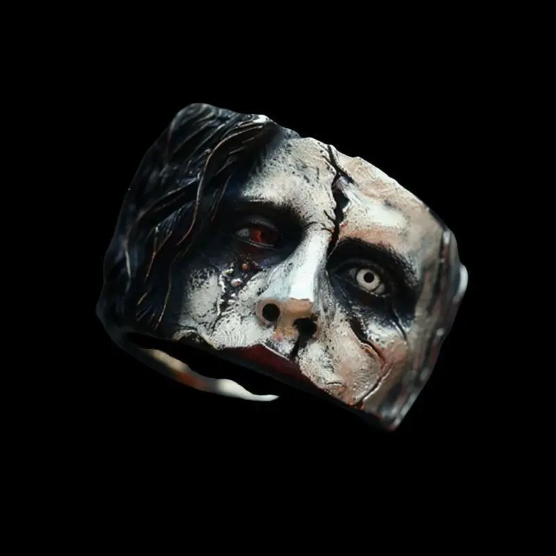 Europe andAmerica Terror Expressions Ruptured Human Face Clown Ring Men Eye-catching Halloween Ring Hip-hop Fashion Rock Parties