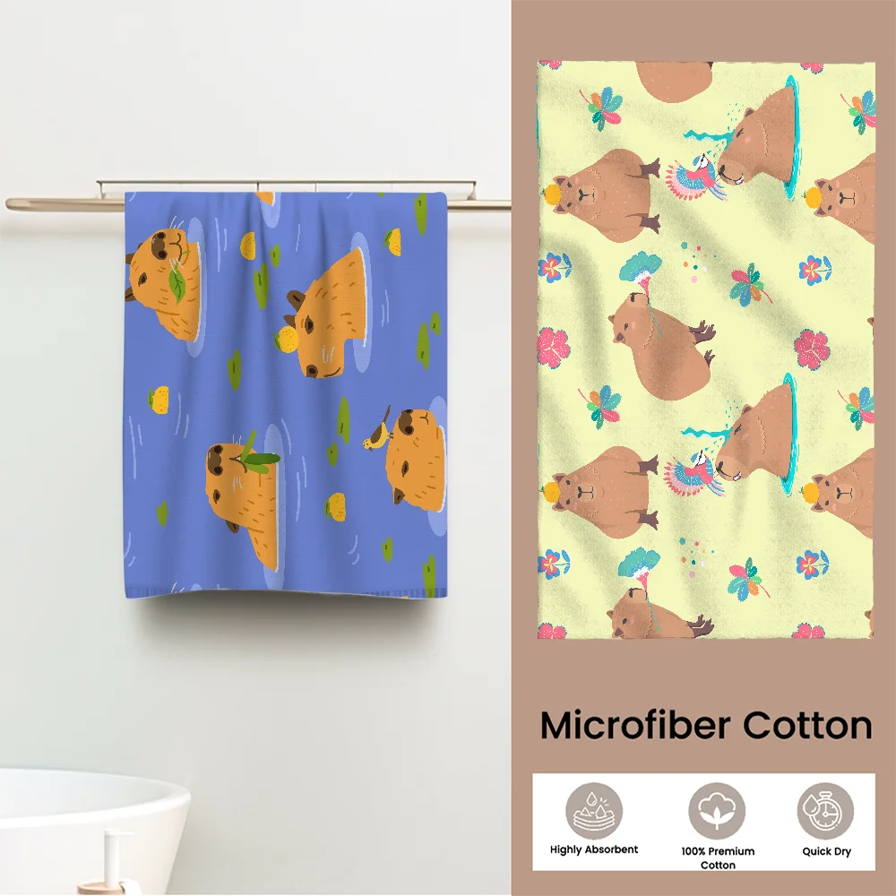 

Cute Capybara Pattern Towel Premium Microfiber Cotton Towel For Face Beach Hand Towels Absorbent Quick Dry Soft Washcloth