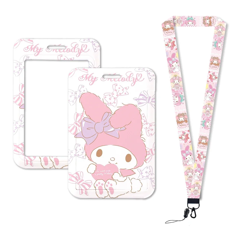 Cute Sanrio My Melody ID Badge Card Holder Lanyard  Girls Door Card Case Neck Strap Credit Card Holder Credentials Accessories