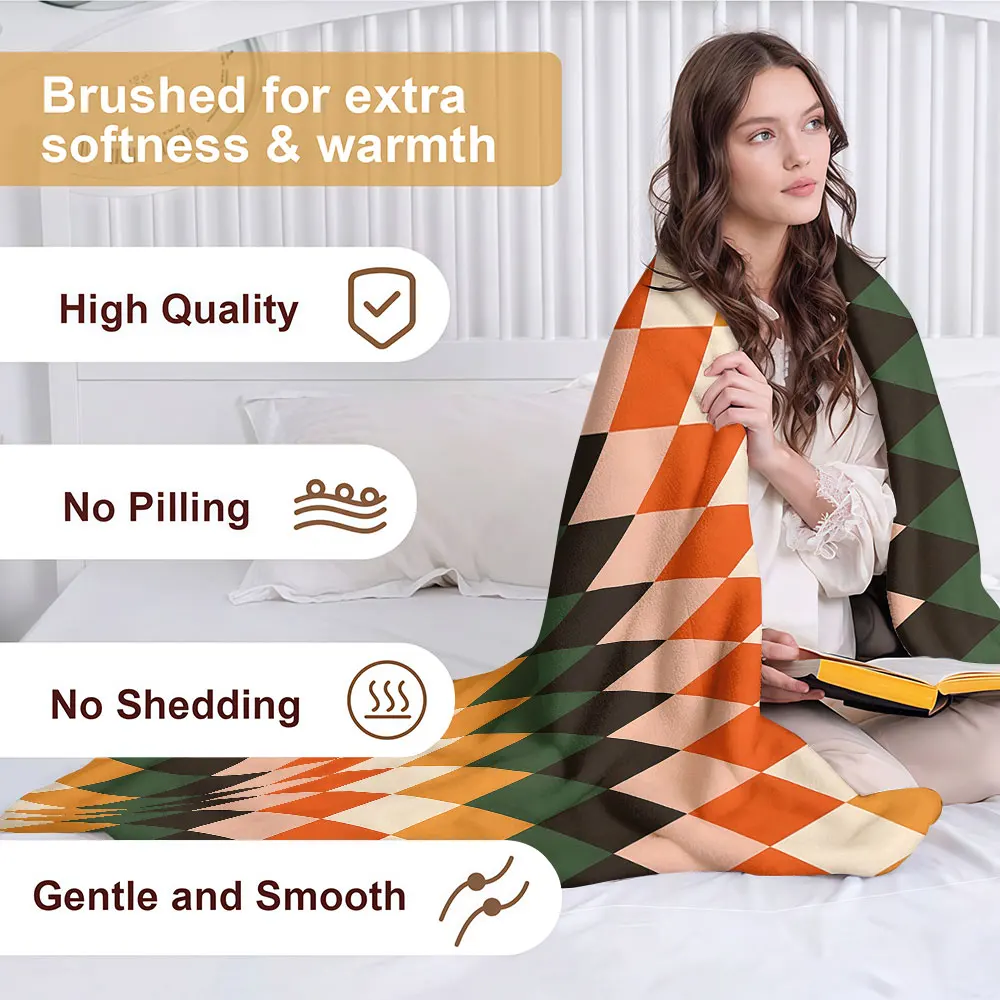 autumn argyle Soft Warm Flannel Blanket Lightweight Cozy Christmas Halloween Home Decor Room