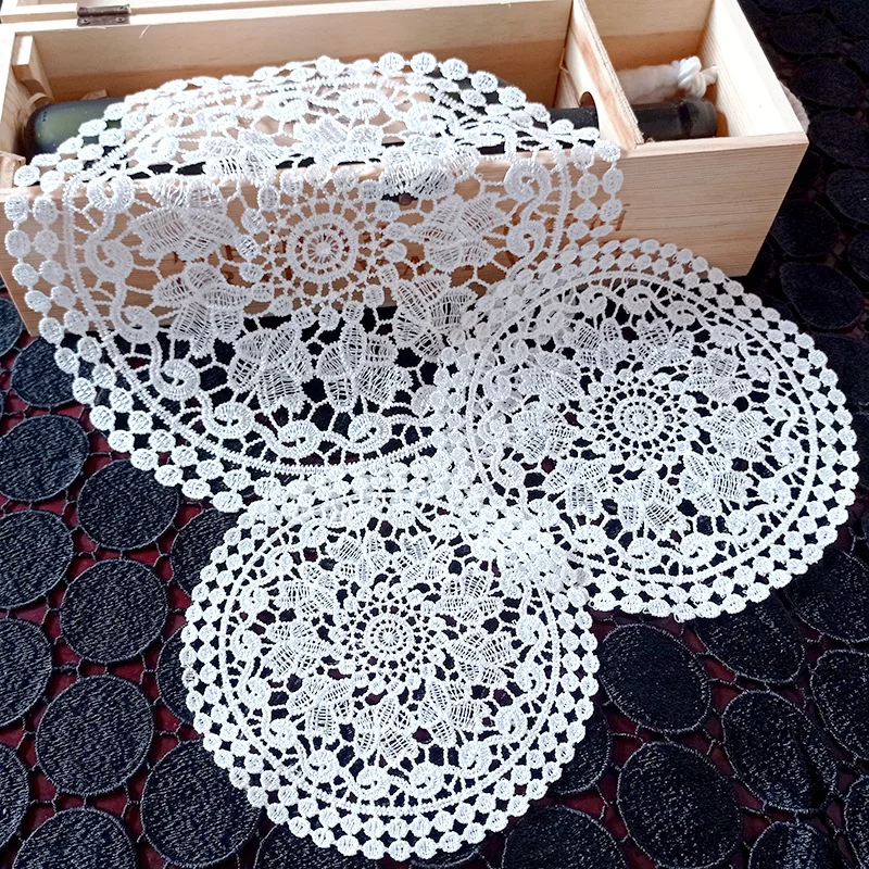 20/30/40cm Flower Embroidery Hollow Out Lace Placemat Heat Resistant Pad Cup Coaster Wedding Party Home Decor