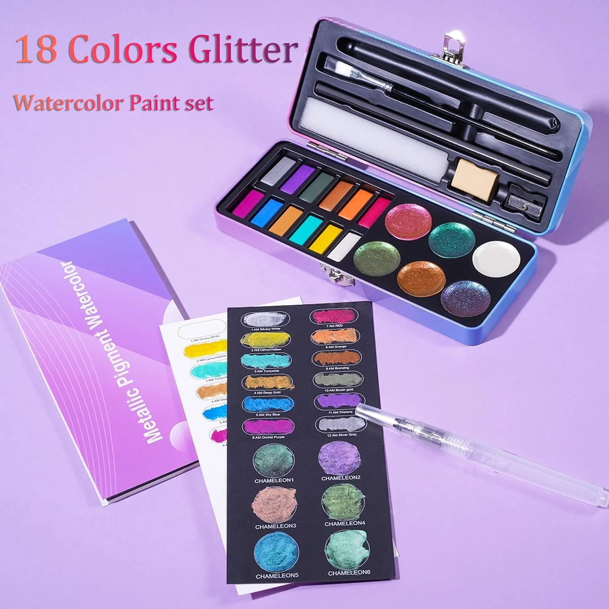 

18 Colors Glitter Solid Watercolor Paint Set Portable Travel Watercolor Pigment Art Supplies Perfect for Artist Students Etc