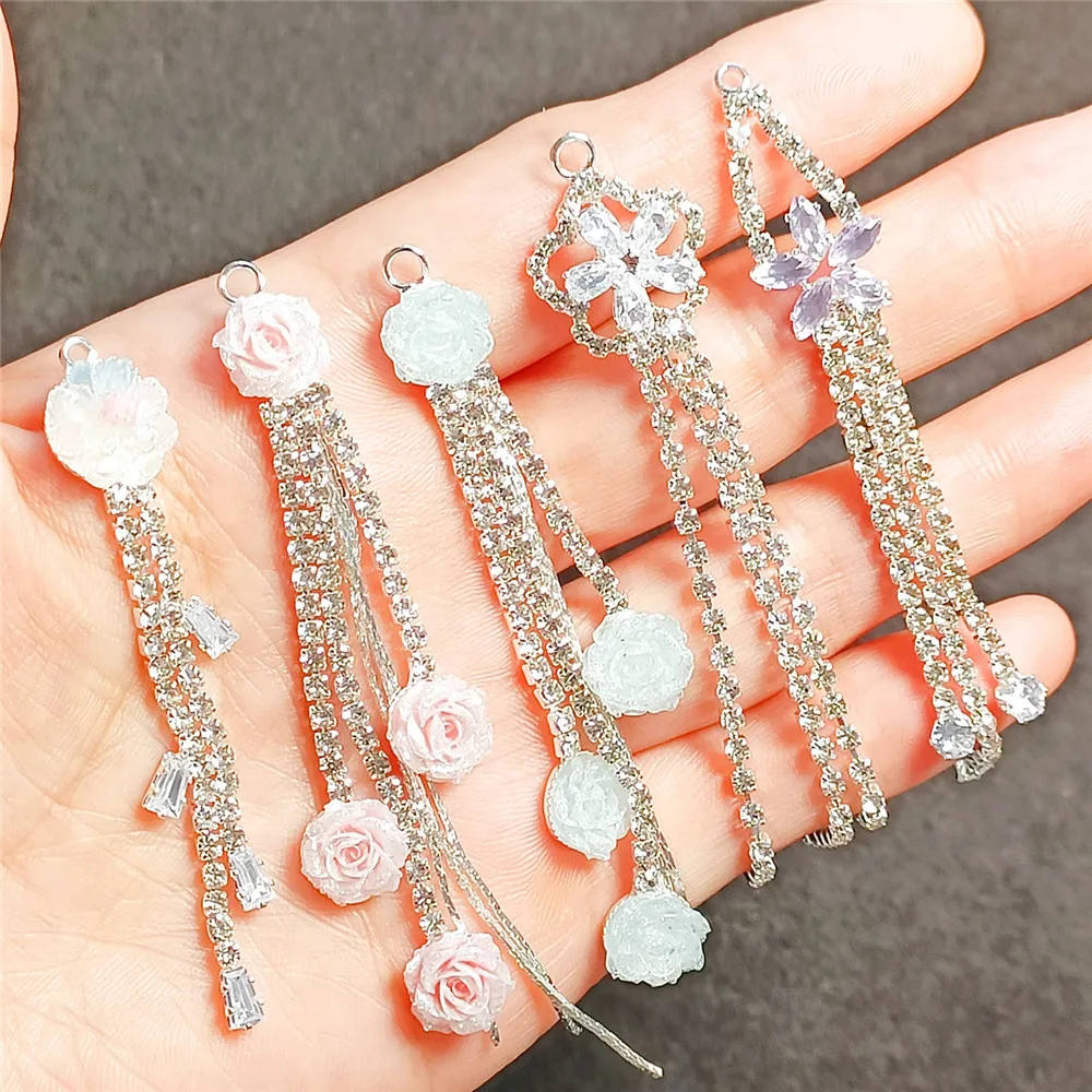 Silver Butterfly Rose with Zirconium Tassel Pendant, Diy Mobile Phone Chain Accessory, Material and Accessory