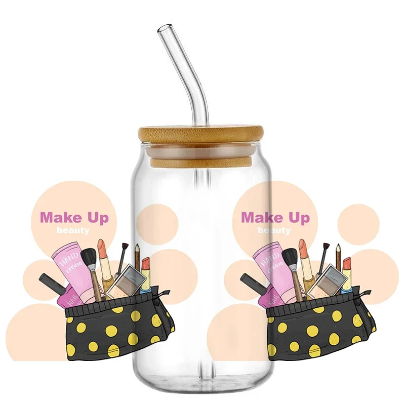 

Miniso Ladies' Cosmetics Pattern Transfer Sticker Custom Labels DIY Logo Waterproof UV DTF Sticker 16oz Glass Cups Wrap