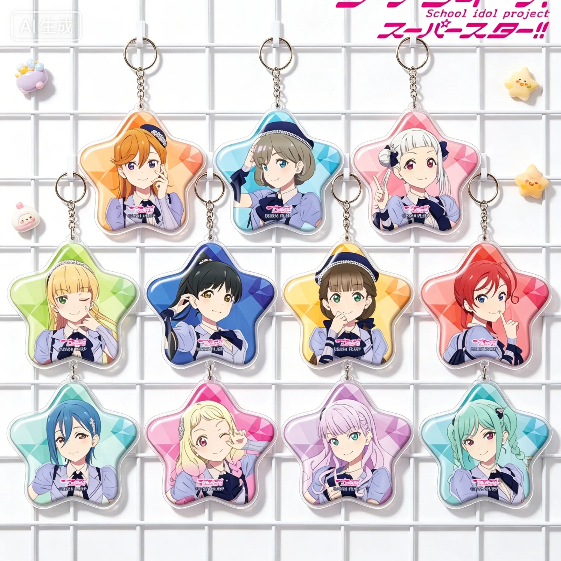Love Live! Superestrella!! Llaveros de acrílico con forma de estrella Shibuya Kanon Heanna Sumire, decoraciones para bolsos, regalos para festivales