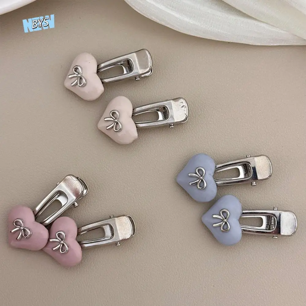 

2pcs Mini Sweet Love Heart Hair Clip Candy Color Korean Style Love Bow Hair Clip Hair Accessories Alloy Duckbill Clip Girls