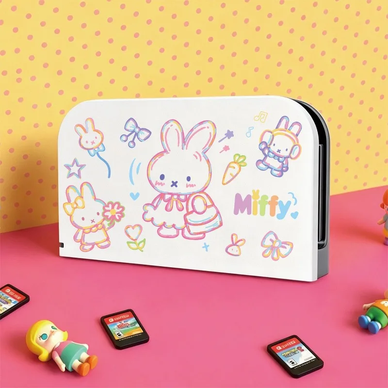 Cute Miffy Gaming Console Protective Case for Nintendo Switch 2 OLED NS V2, Cartoon Rabbit Graffiti Cover, Handheld Gaming Shell