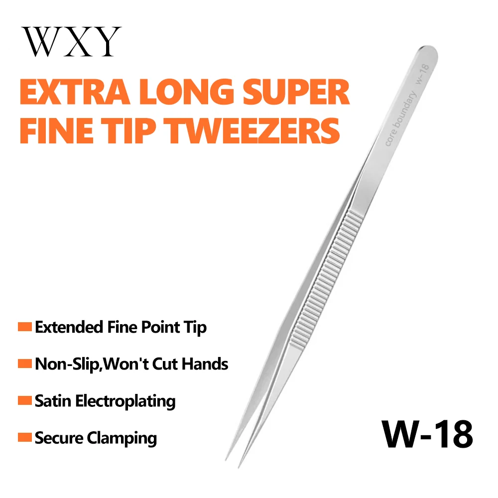 WXY W-18 Extended Extra-Fine-Tip Tweezers Anti-Slip Non-Scratch for Mobile Phone Repair IC Chip Flying Wire Clamping Tool