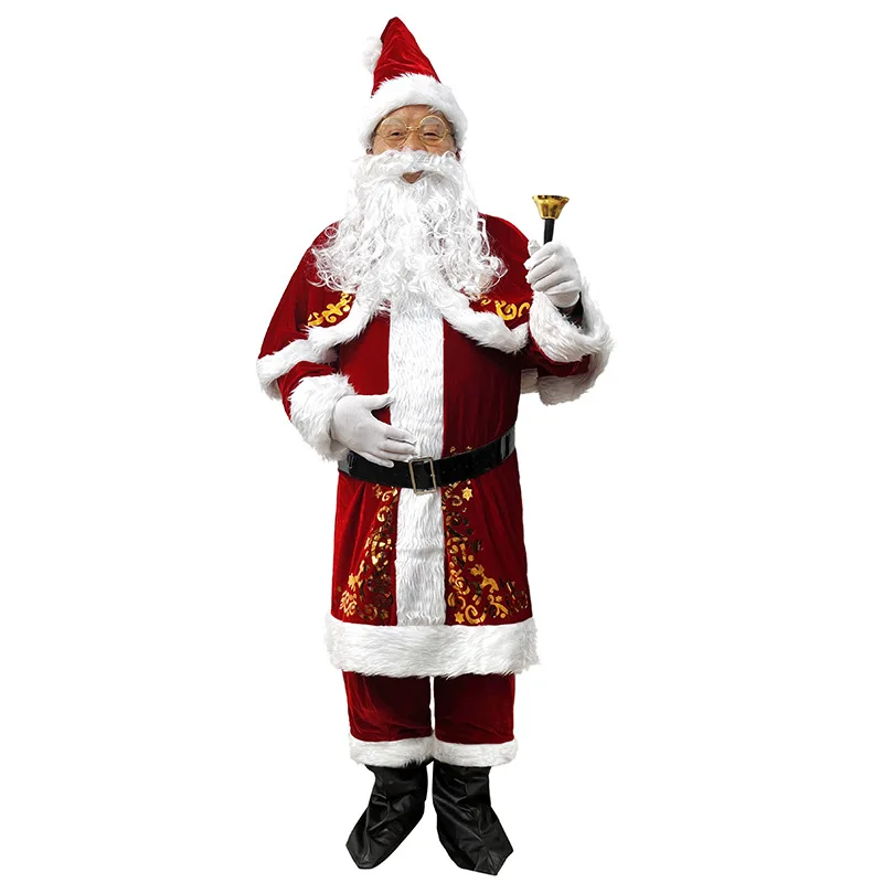 2025 Ropa navideña transfronteriza Vestido de mujer de manga larga Disfraz de Papá Noel engrosado con capa Traje de Navidad