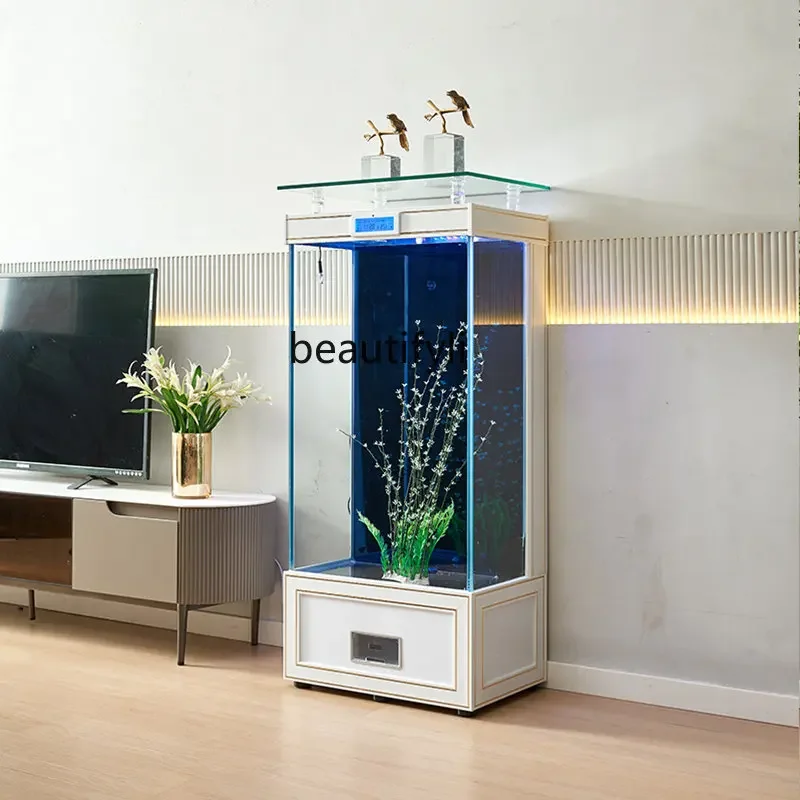 

Light Luxury Square Floor Back Filter Fish Tank Living Room Pillar Super White Glass Fish Tank Aquarium