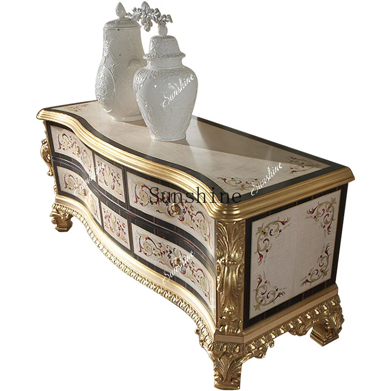 Luxury European TV cabinet painted gold foil living room video cabinet FT