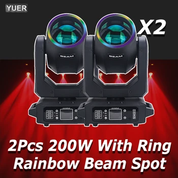 2 개/몫 200W LED 이동 헤드 라이트 링 빔 + 스팟 + 18 회전 프리즘 + 레인보우 효과 Dmx 무대 조명 효과 라이트 디스코 Dj