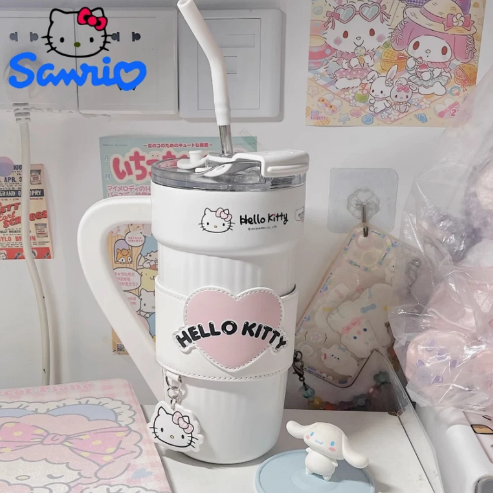 Hellokitty Thermal Insulation Cup Birthday Gift High-color Value Kitty Large-capacity Coffee Cup Straw Water Cups