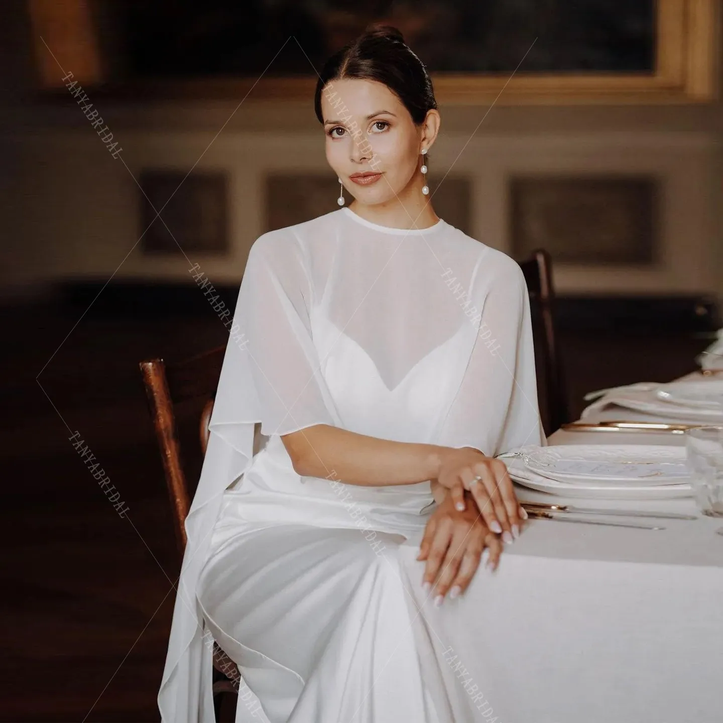 Elegant Chiffon Wedding Cape Long Wedding Jacket Bolero Bridal Shawl Cape Simple Bridal Accessories TSWD970