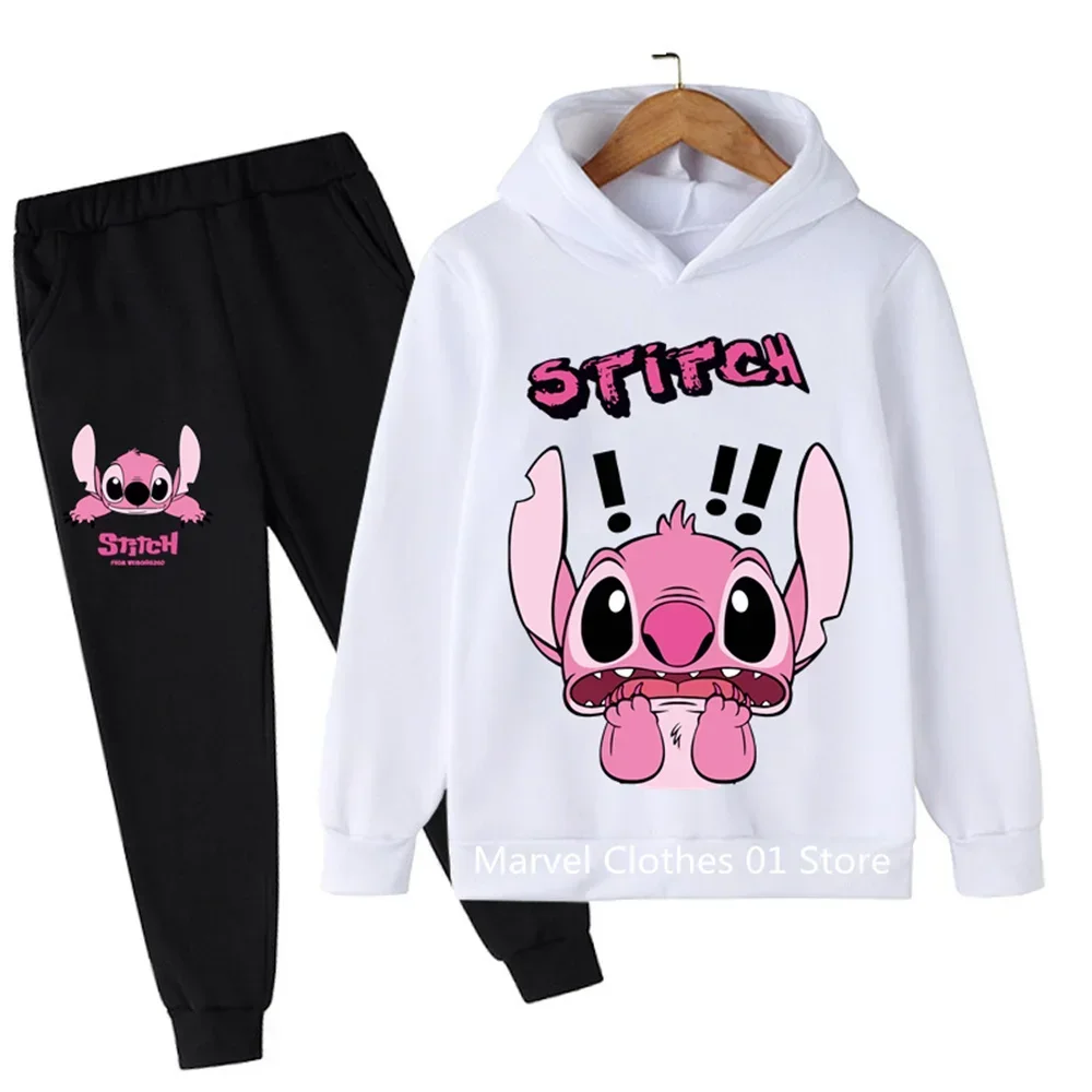 Girls Stitch Hoodie Set Kids Long Sleeves Outfits 3-14 Years Children's Sets Baby Boys Casual Tracksuit Hoodie + Pants Sets