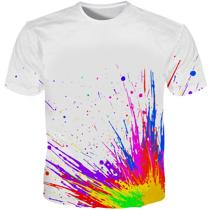 Drop shipping  Paint Stain Rainbow Paint Splatter Print T-shirt 2023 Summer Men Women Hipster 3D T shirt Street Harajuku Tees