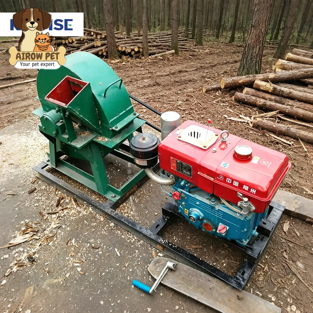 AIROW Small Wood Crusher Machine for Farms Orchards Wood Shops Branches Logs Waste Wood and Recycling Work with Diesel Power