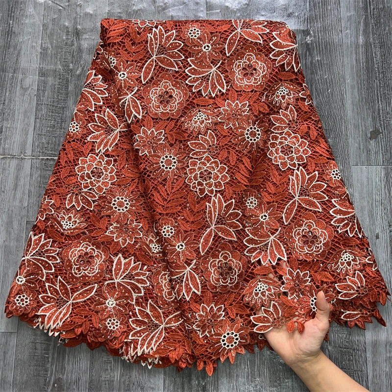 SJD African Guipure Cord Lace Fabric 2024 Hot Sale Nigerian Water Soluble Crystal Lace Guipure Cord For Women Luxury Dresses