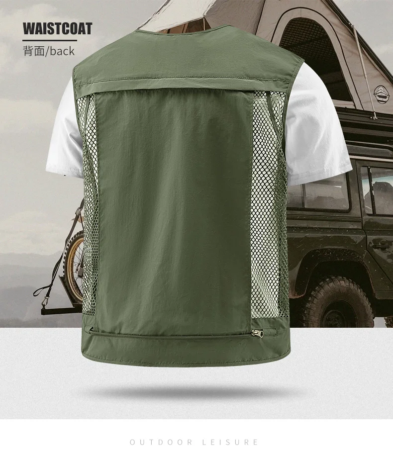 UPF50+ Ärmellose Jacke Herren Outdoor Sonnenschutz Utility-Weste Angelweste Leichtgewicht Übergröße Arbeitsbekleidung Oberteil Cargo-Weste – Detail 15