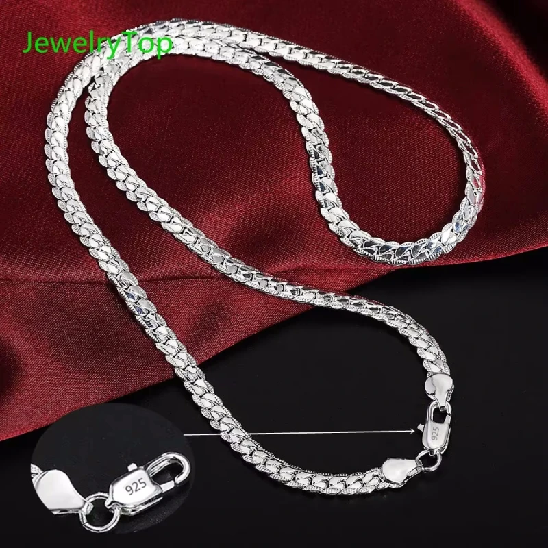 Jewelry 925 Sterling Silver Necklace 5mm Fine Sideways 40-60cm Chain For Woman Men Fashion Wedding Engagement Jewelry