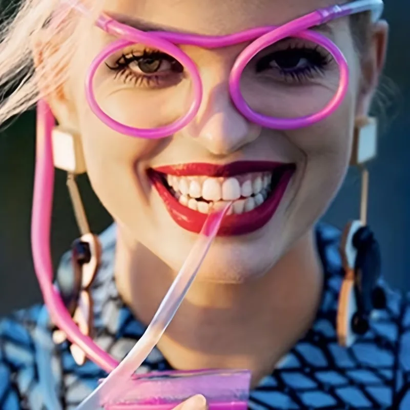 1/8 قطعة نظارات القش مضحك لينة نظارات PVC مرنة شفاطات للشرب الاطفال لوازم الحفلات بار لوازم الإبداع لعبة أطفال هدية #5