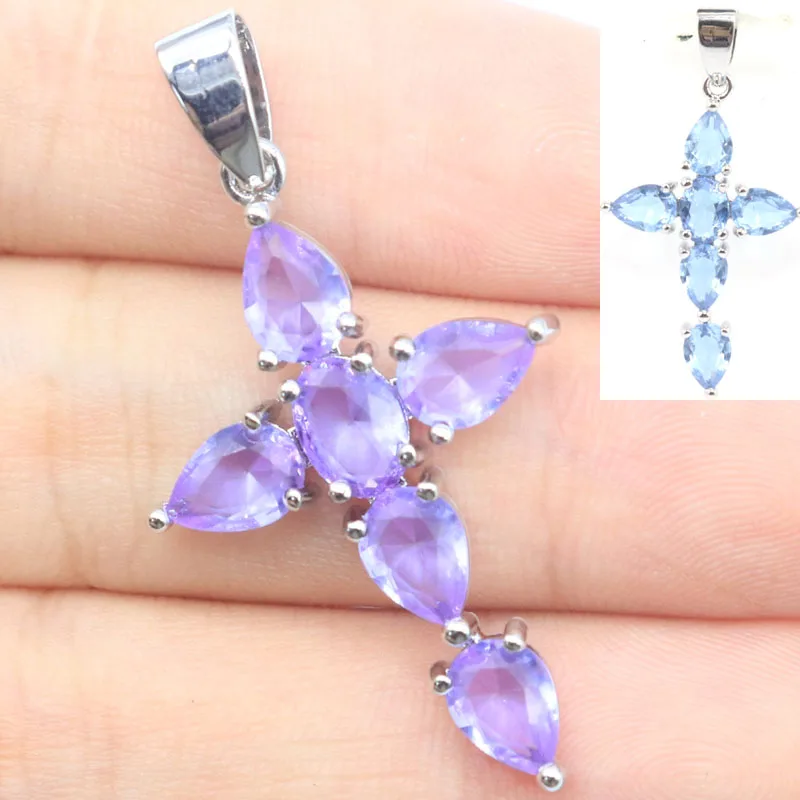 Buy 4 Get 1 Free 42x22mm Cross Shape Pink Morganite Color Changing Alexandrite Topaz Zultanite Silver Pendant