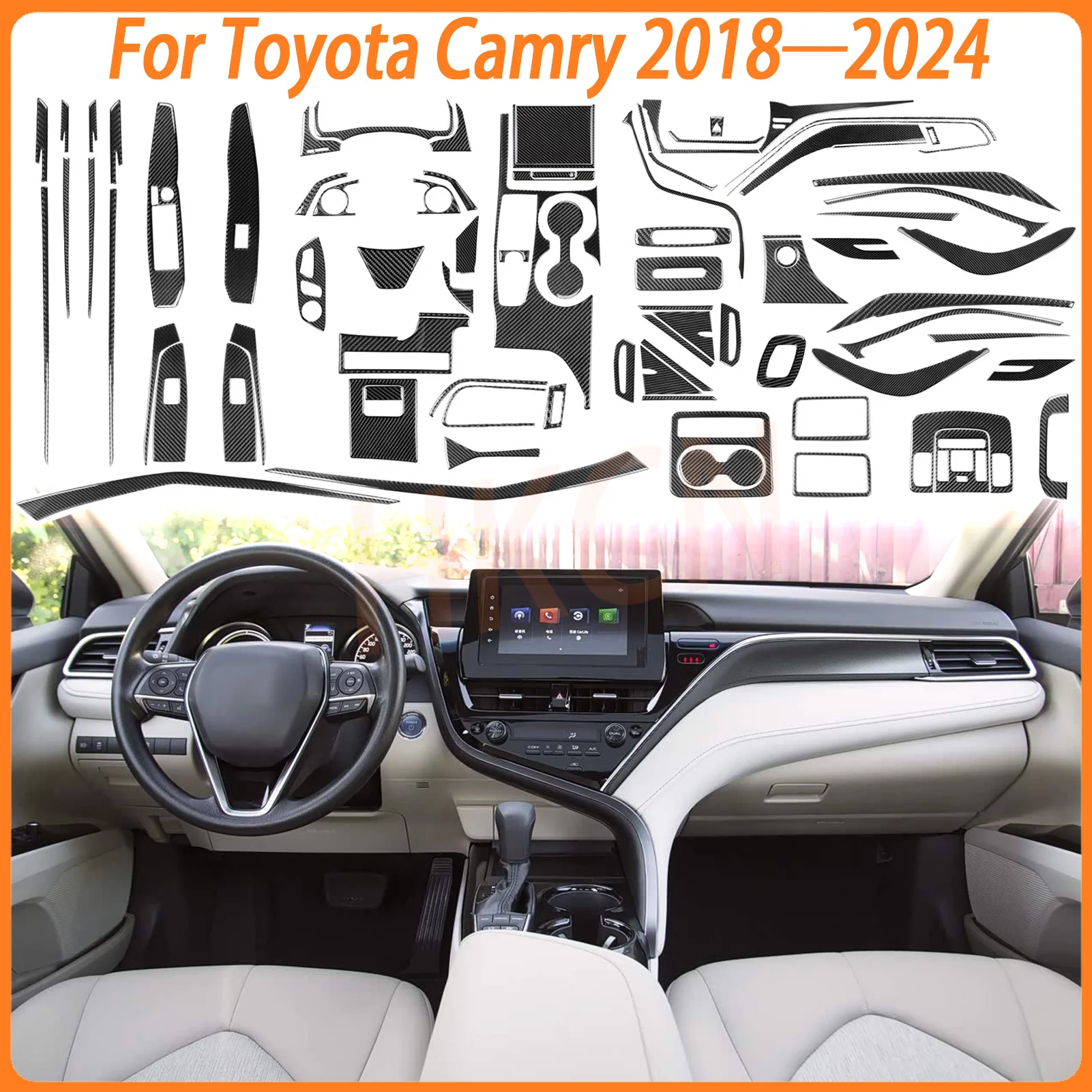 

Наклейка на автомобильные аксессуары из углеродного волокна для Toyota Camry XV70 8th 2018-2024, полоса для консоли, крышка ящика для хранения, отделка панели управления AC CD