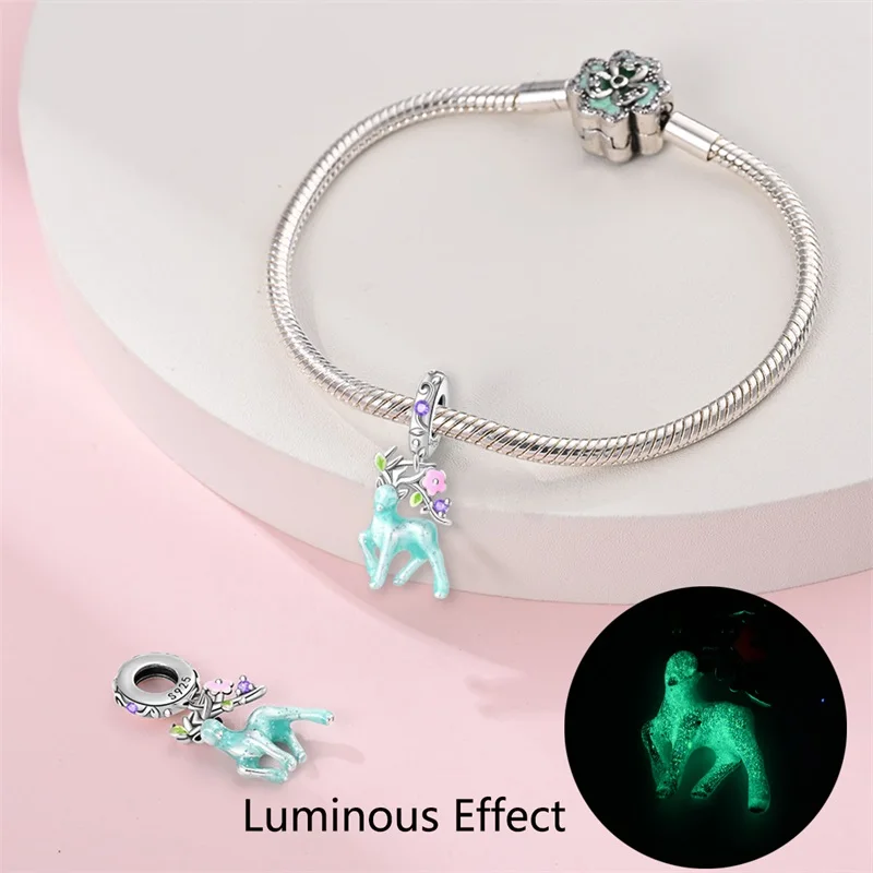 New 925 Sterling Silver Glowing Fawn Lantern Apple Butterfly Charm Beads Fit Charm Brand Original Bracelet DIY Jewelry Gift