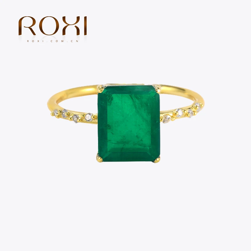 ROXI Luxury 925 Stelring Silver Square Green Tourmaline Rings For Women Paraiba Stand Size 6/7/8 Wedding Party Fine Jewelry