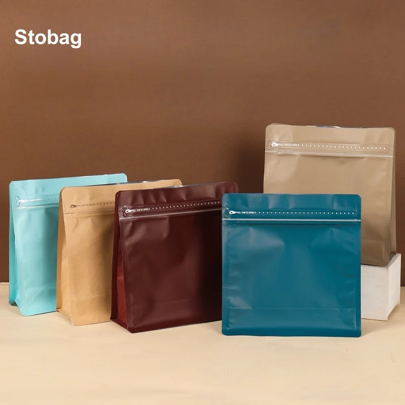 StoBag 50pcs Frosted Color Coffee Beans Bag Packaging Stand Up Octagonal Food Sealed Aluminum Foil Storage Reusable Pouches