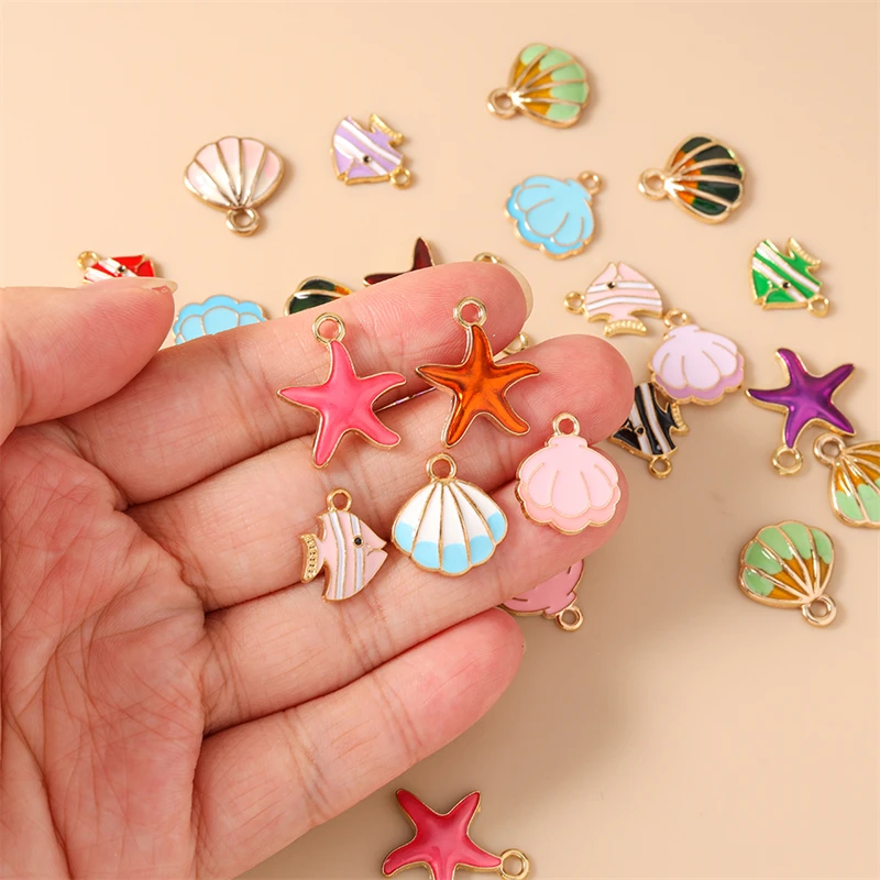 20 Stück niedliche, gemischte Emaille-Anhänger in Form von Seesternen, Muscheln und Fischen für die Schmuckherstellung, Ohrringe, Halsketten, Armbänder, DIY-Bastelarbeiten und Accessoires. – Detail 2