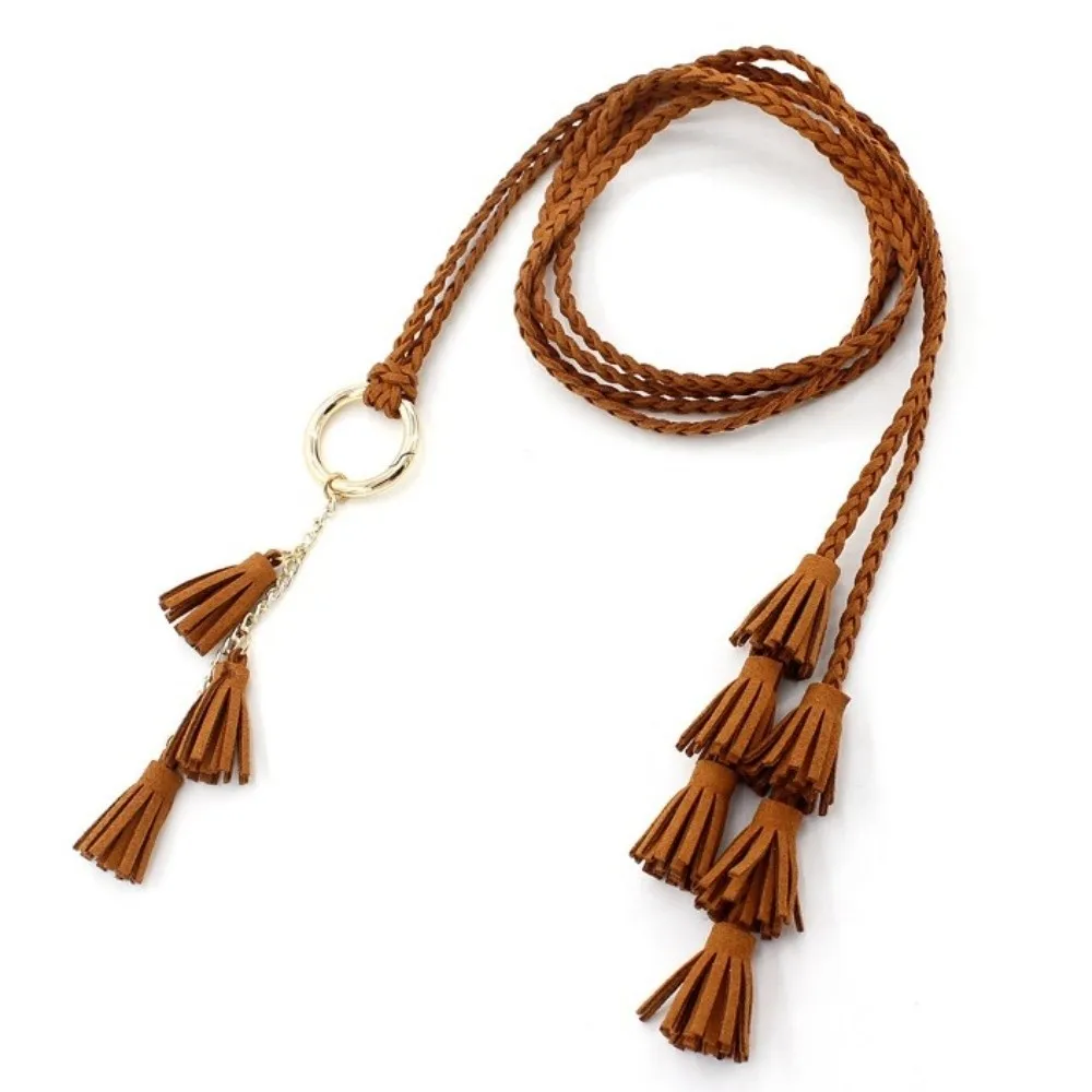 

Solid Color Braided Tassel Belt Tassel Detail Thin Rope Knit Belt Knit Texture Braided Design Thin Waist Rope Belt Girls Fashion