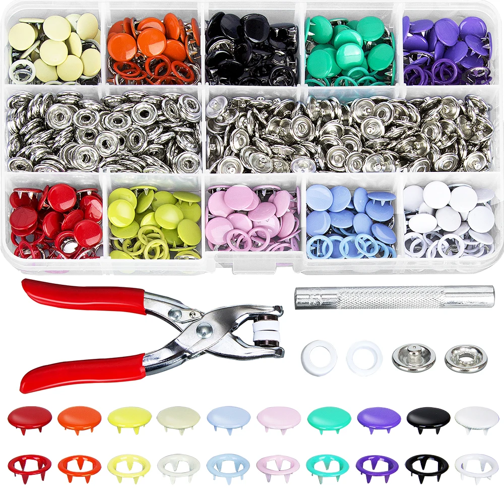 

200pcs Metal Sewing Buttons Hollow/Solid Prong Press Studs Snap Fasteners for Installing Clothes Bags Snaps DIY Family Tailor