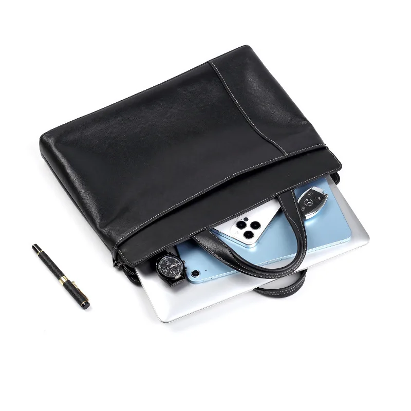 Briefcase Genuine Messenger Men Leather Horizontal Handbag Large Capacity Computer Business Casual Cowhide Men's Shoulder Bag