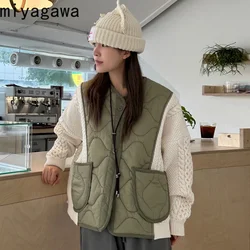 KUSAHIKI coreano autunno inverno nicchia Versatile scollo a v cuciture a contrasto maglia monopetto manica lunga Parka giacca per le donne