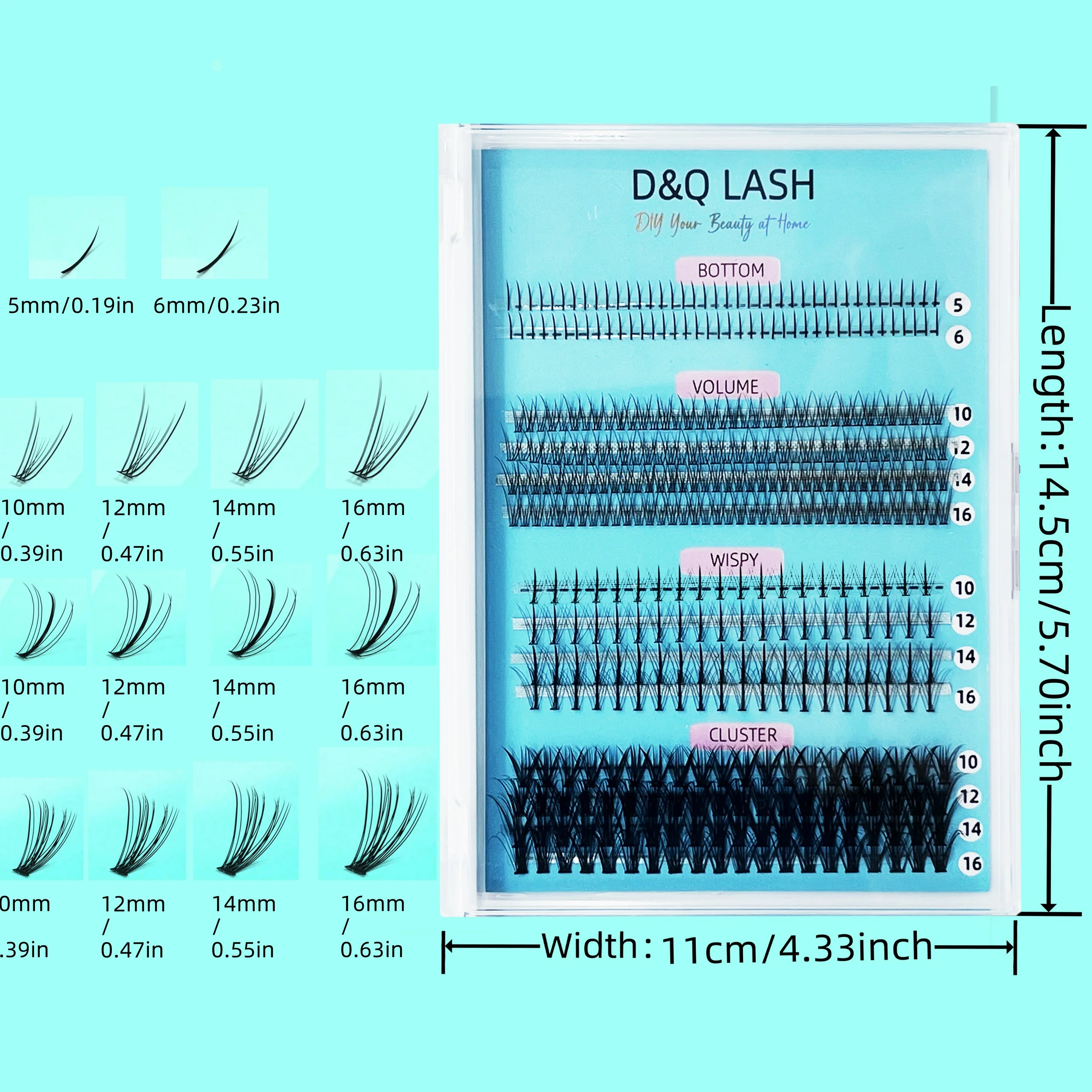 4 Styles Mix DIY Clusters Lash Extensions Multi-type Mixed False Eyelash Tray Bottom Spike Volume Lashes Self Application