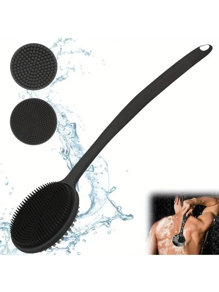 Brosse à récurer le dos en Silicone, pour douche, corps à Long manche, nettoyage en profondeur et exfoliant, Massage, poils souples Double face