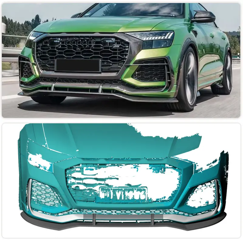 Carbon Fiber Car Front Bumper Lip Spoiler For Audi RSQ8 RS Q8 Sport Utility 4-Door 2020-2023 Auto Front Lip Chin Apron Canards