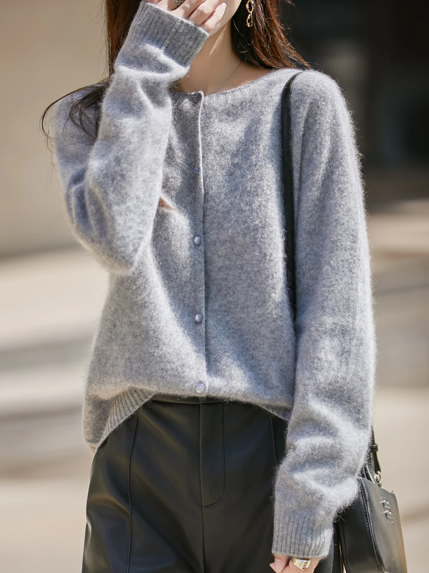 

Long Sleeves 100% Merino Wool Knitwear Cardigan Sweater Casual Loose Women's Autumn Winter Warm Soft Upgrade Technology Clothing