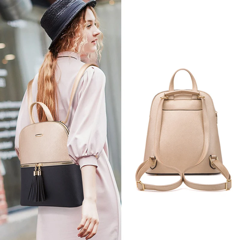 TRAVEASY Women\'s Fashion Bags 2024 3 Pcs Set Zipper Bag Ladies Color Contrast Backpacks for Women Brand Composite Bags