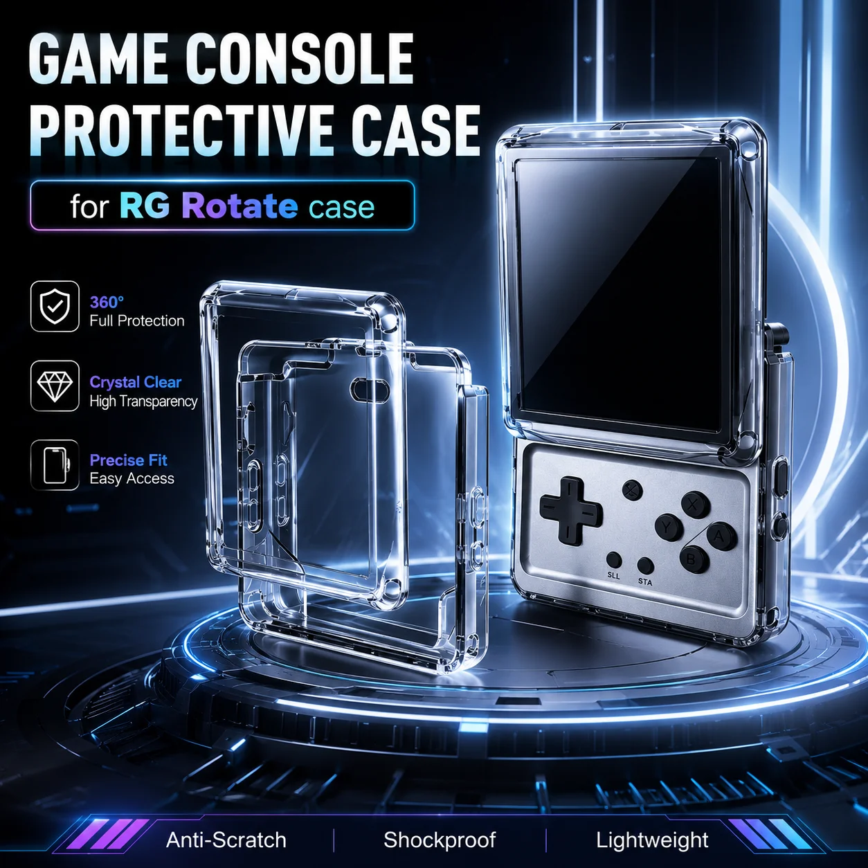 For Anbernic RG Rotate Game Console Protective Case Transparent Hard Shell Shockproof Cover Anti-Scratch
