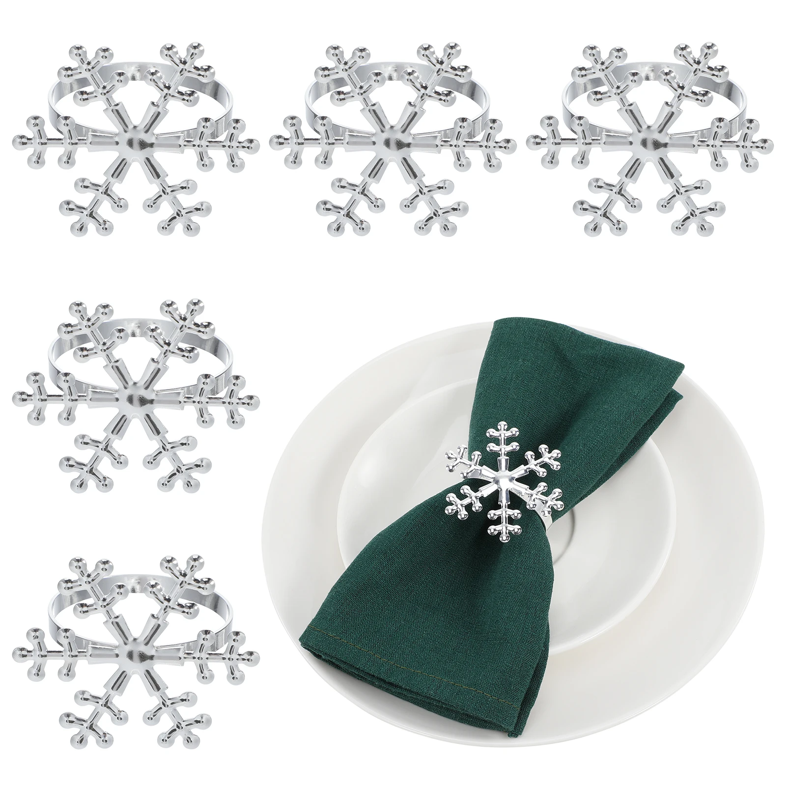 

6Pcs Napkin Ring Alloy Snowflake Design Elegant Dining Decoration Christmas Party Wedding Dinner Napkin Ring Buckle