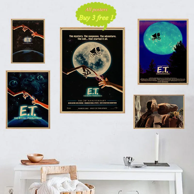 E T the Extra-Terrestrial Science fiction cartoon Home Furnishing decoration Kraft Movie retro Poster Drawing core Wall stickers