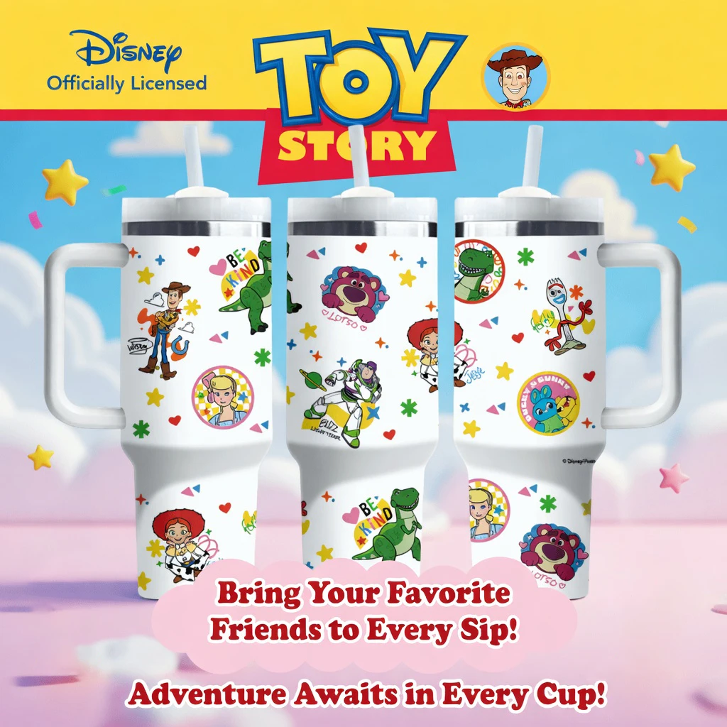 1pc 40oz Disney Toy Story Characters Stainless Steel Tumbler Cup for Hot & Cold Drinks Travel Mug, Cute Cartoon Water Bottle