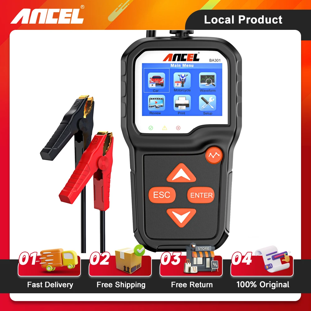 ANCEL BA301 6V 12V Car Battery Tester 100-2000CCA Cranking and Charging System Test Tool Automotive Load Tester Battery Analyzer